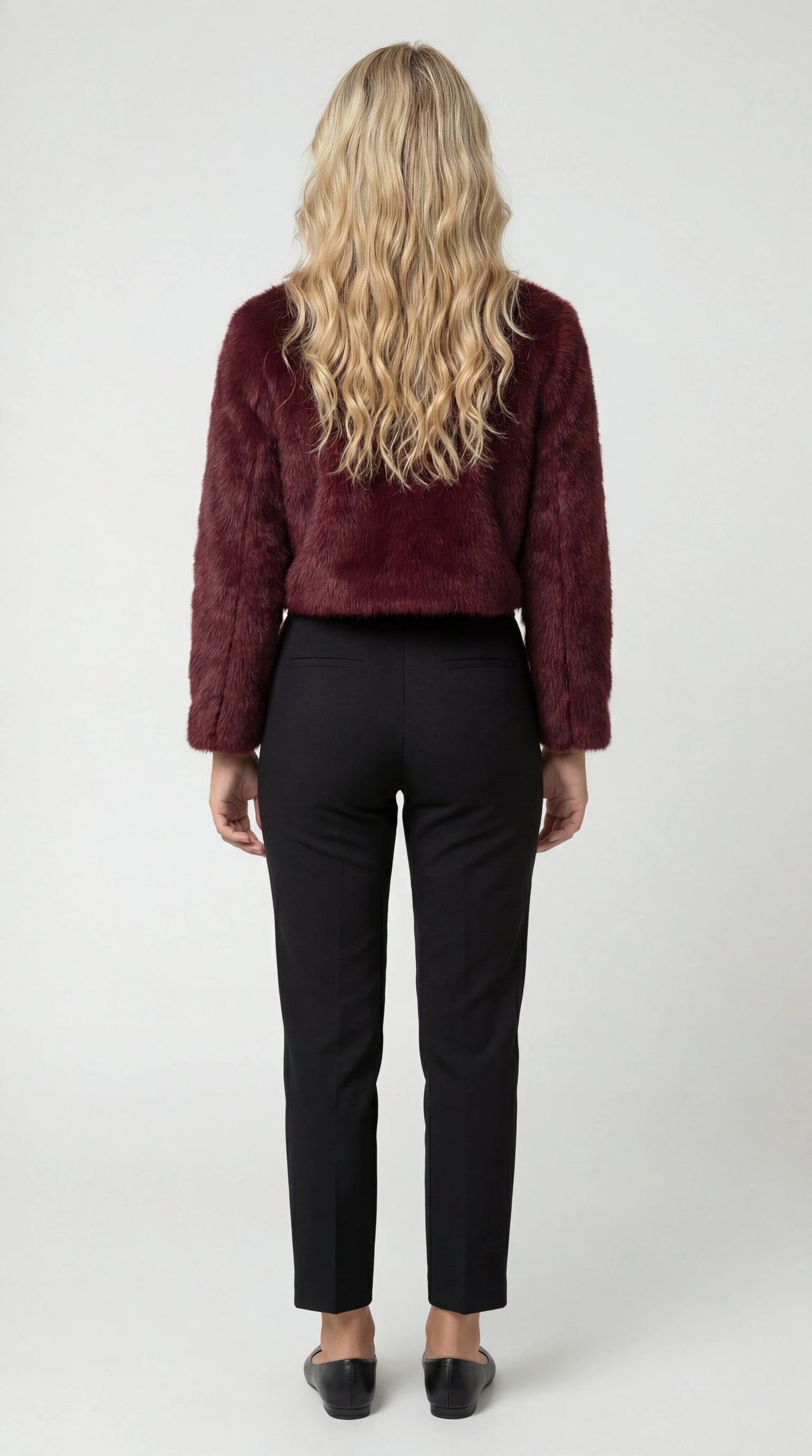 Cropped Fur Jacket with Open Front and Long Sleeves