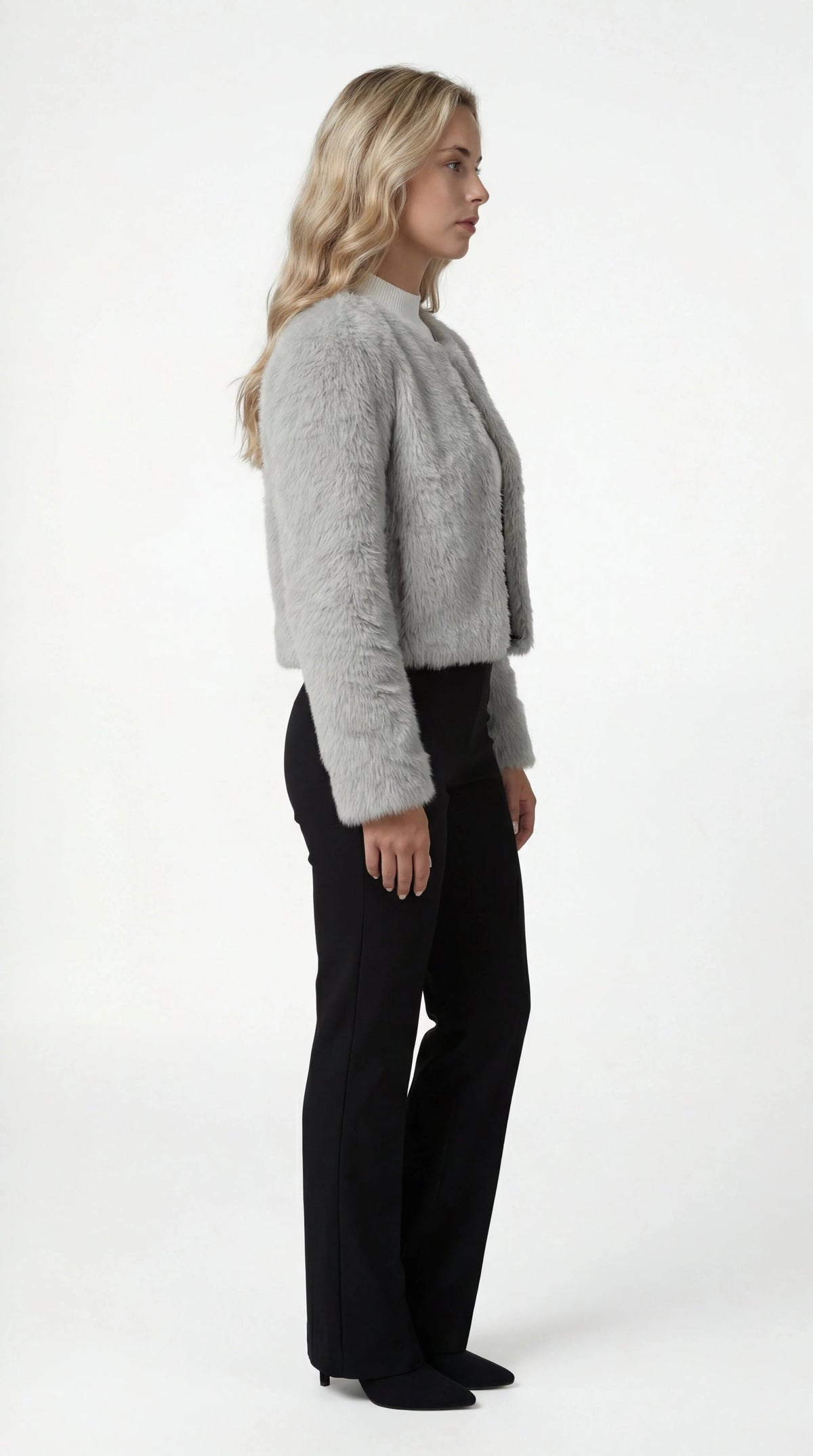 Cropped Fur Jacket with Open Front and Long Sleeves