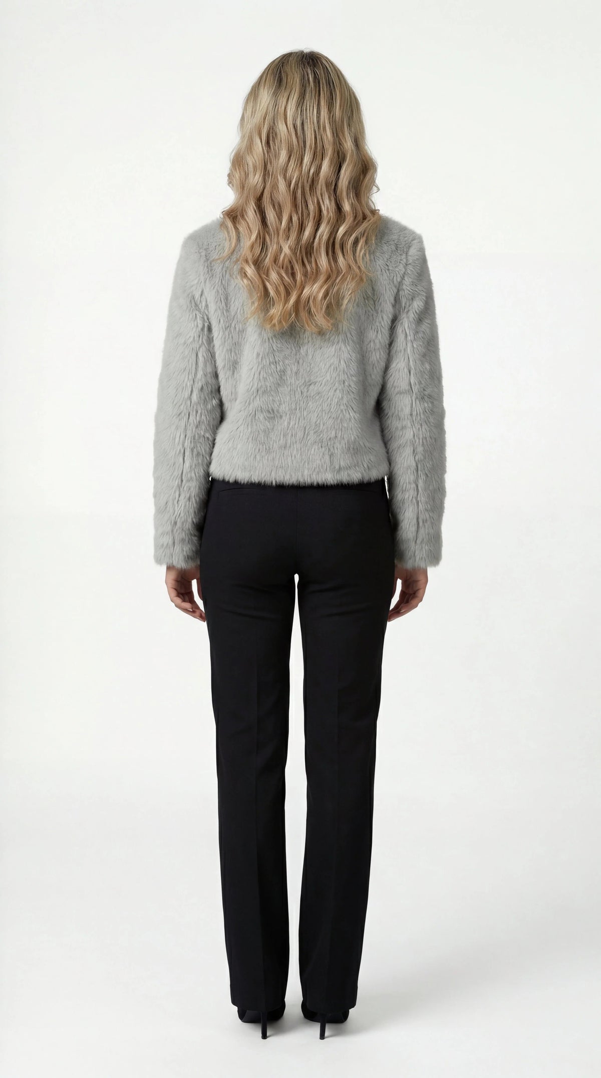 Cropped Fur Jacket with Open Front and Long Sleeves