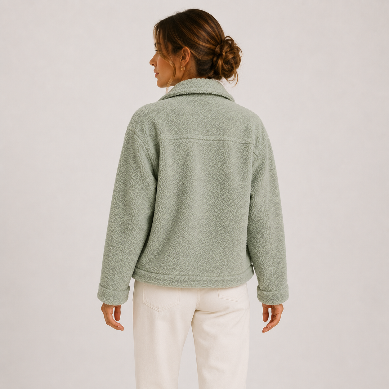 Cropped Sherpa Shacket with Chest Pockets and Teddy Texture