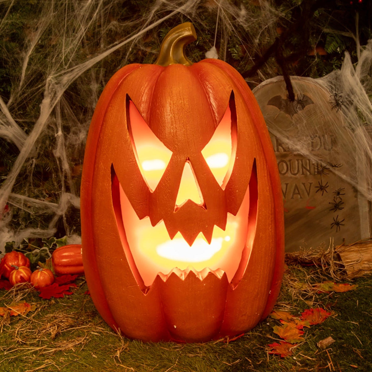 Giant Halloween Pumpkin Ornament with Warm White LED Lights