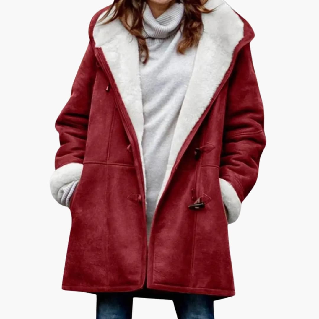Women's Hooded Toggle Coat Sherpa Lined Mid-Thigh Length