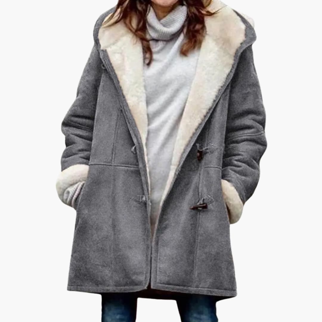 Women's Hooded Toggle Coat Sherpa Lined Mid-Thigh Length