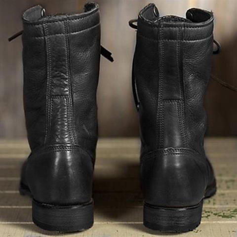 Dark Brown Leather Lace-Up Combat Boots with Fold-Down Cuff