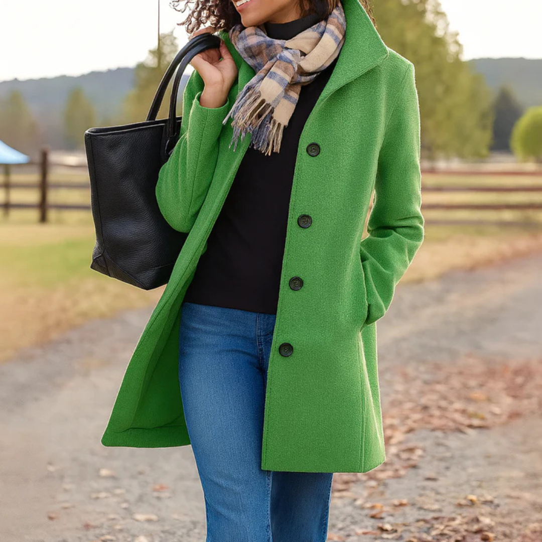 Elegant Mid Length Wool Coat with High Collar
