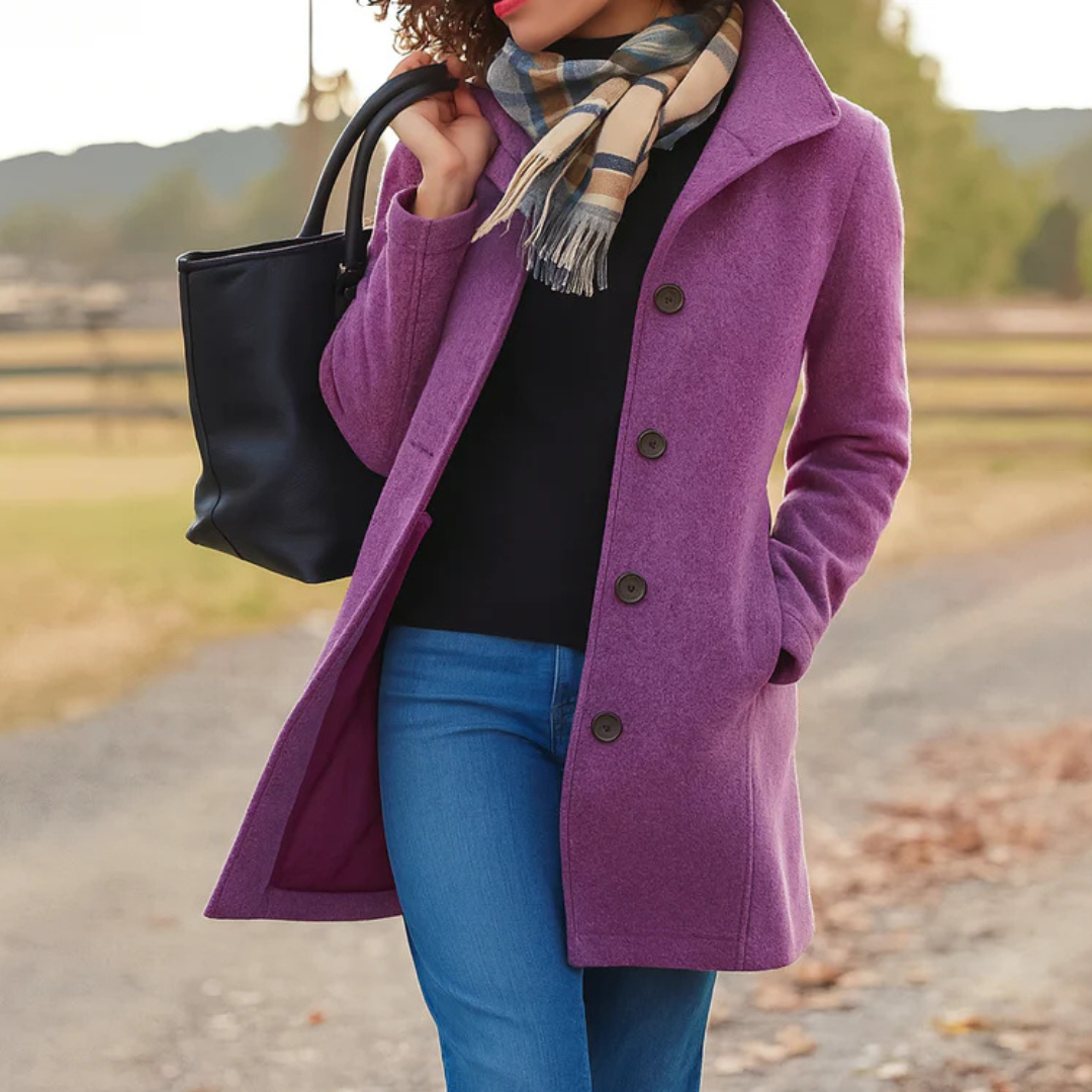 Elegant Mid Length Wool Coat with High Collar