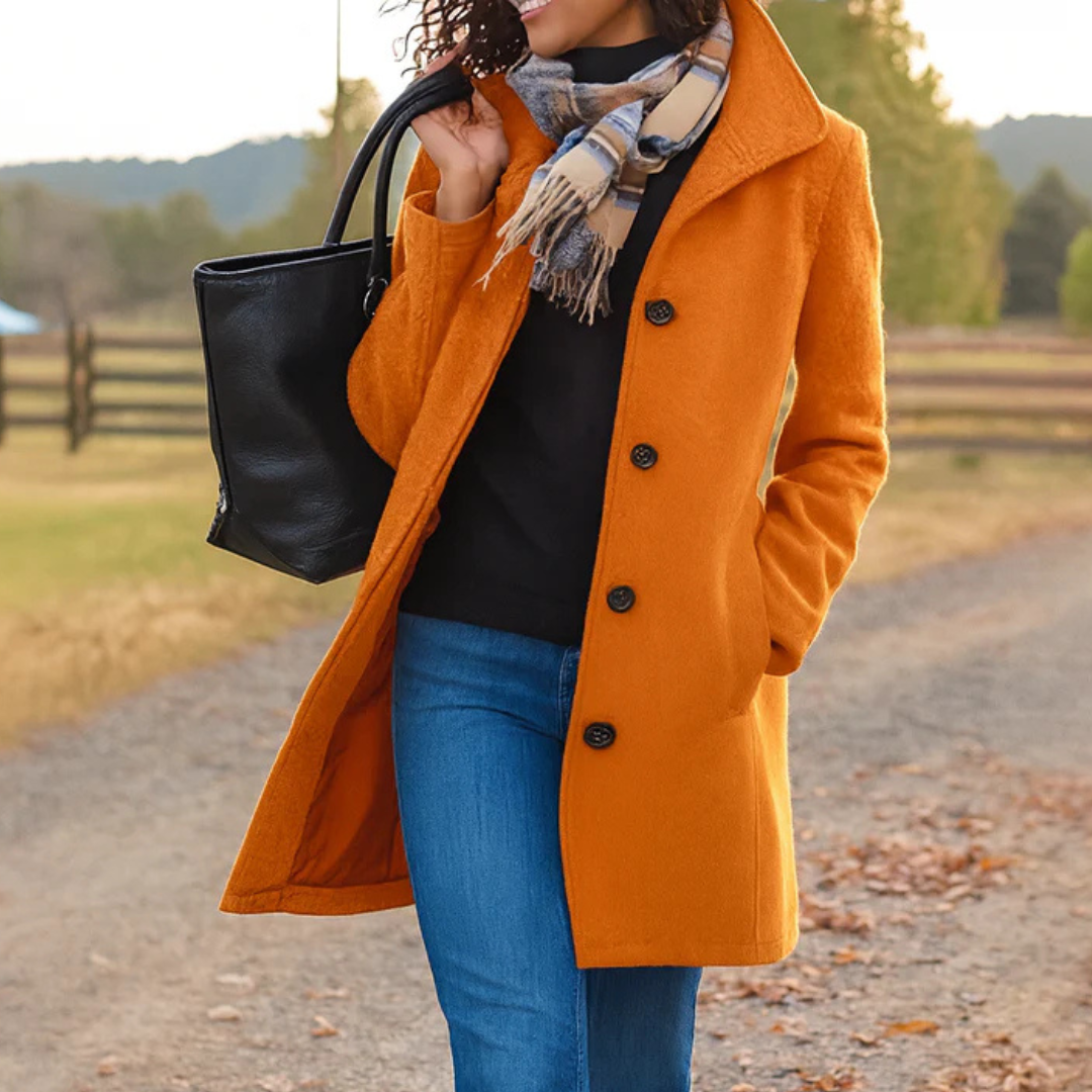 Elegant Mid Length Wool Coat with High Collar