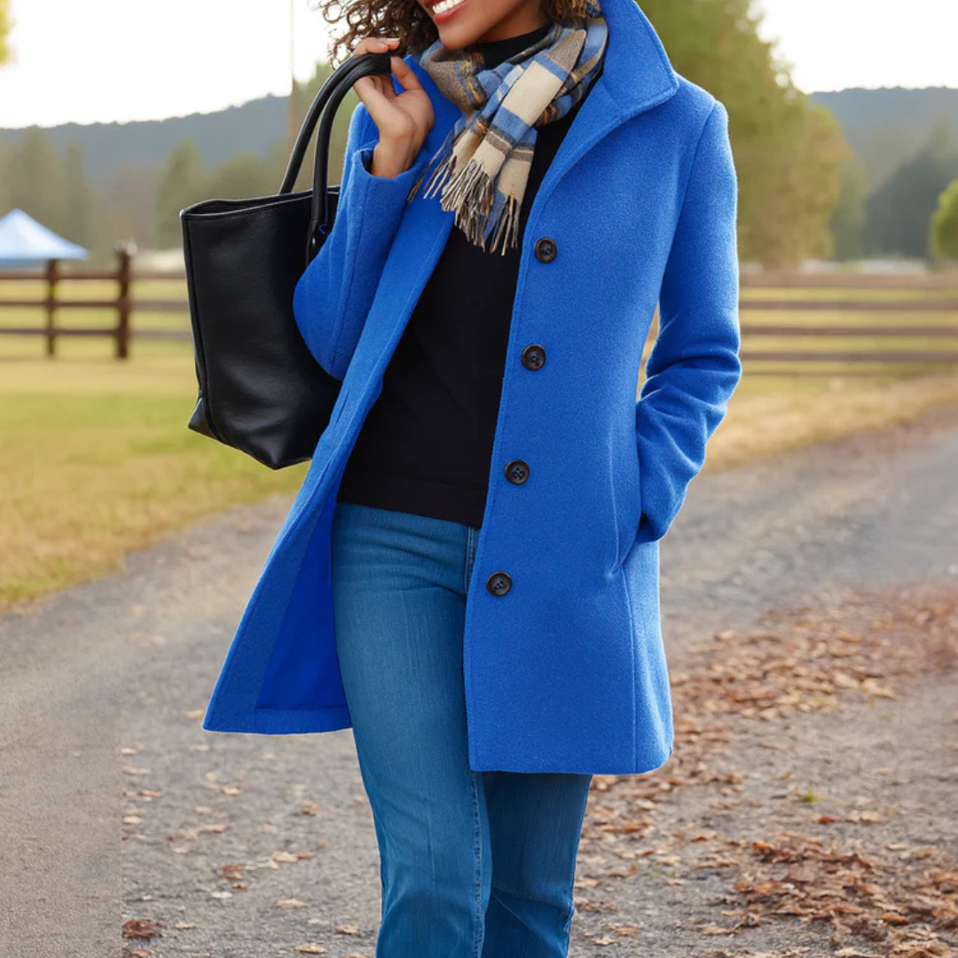 Elegant Mid Length Wool Coat with High Collar