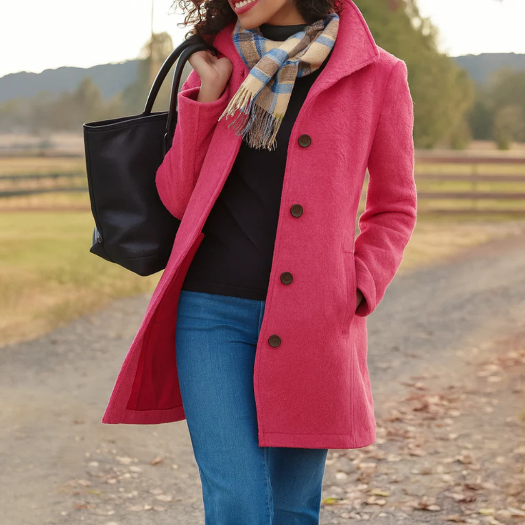 Elegant Mid Length Wool Coat with High Collar