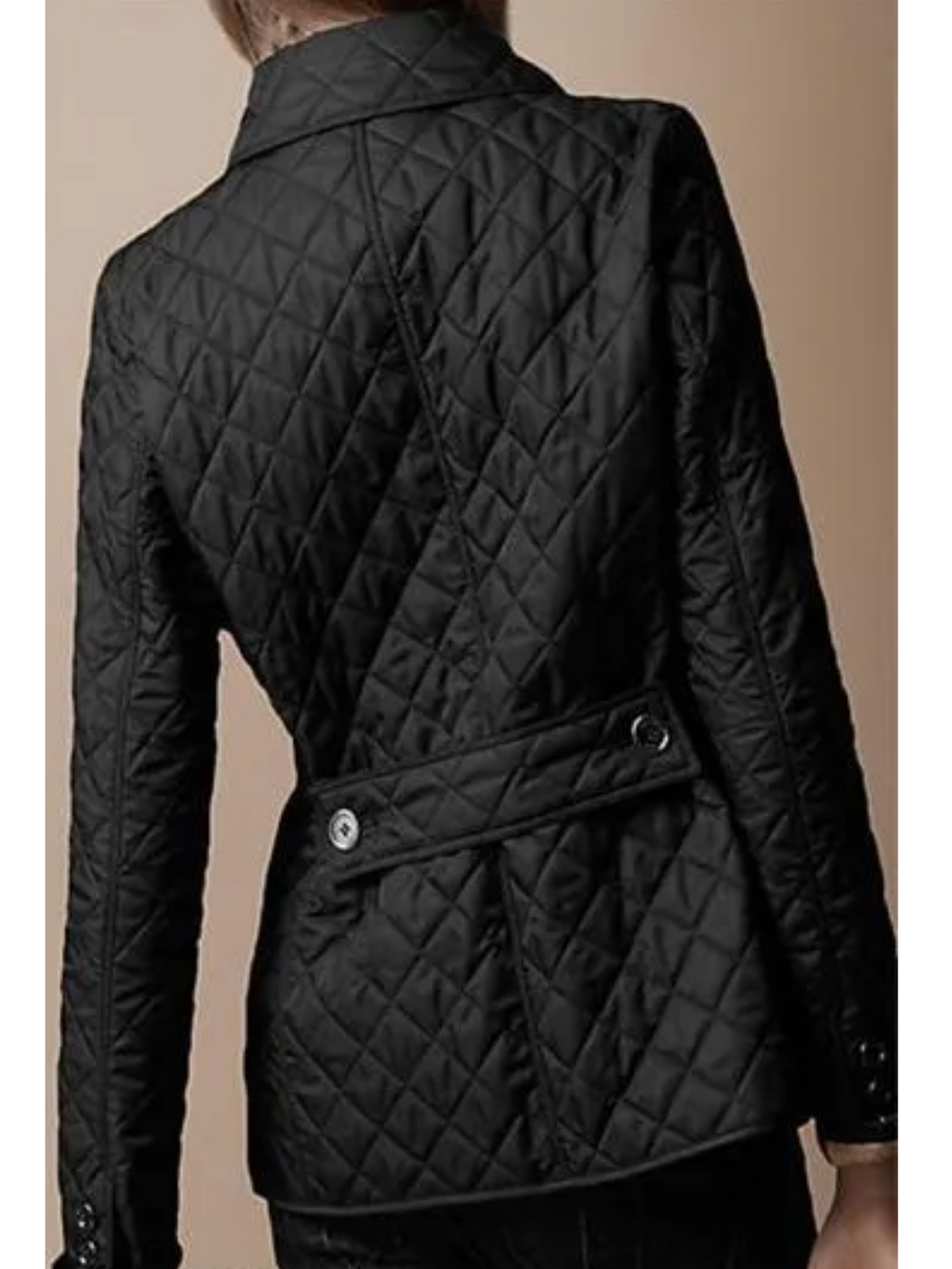 Fitted Diamond Quilted Jacket with Belted Back Detail