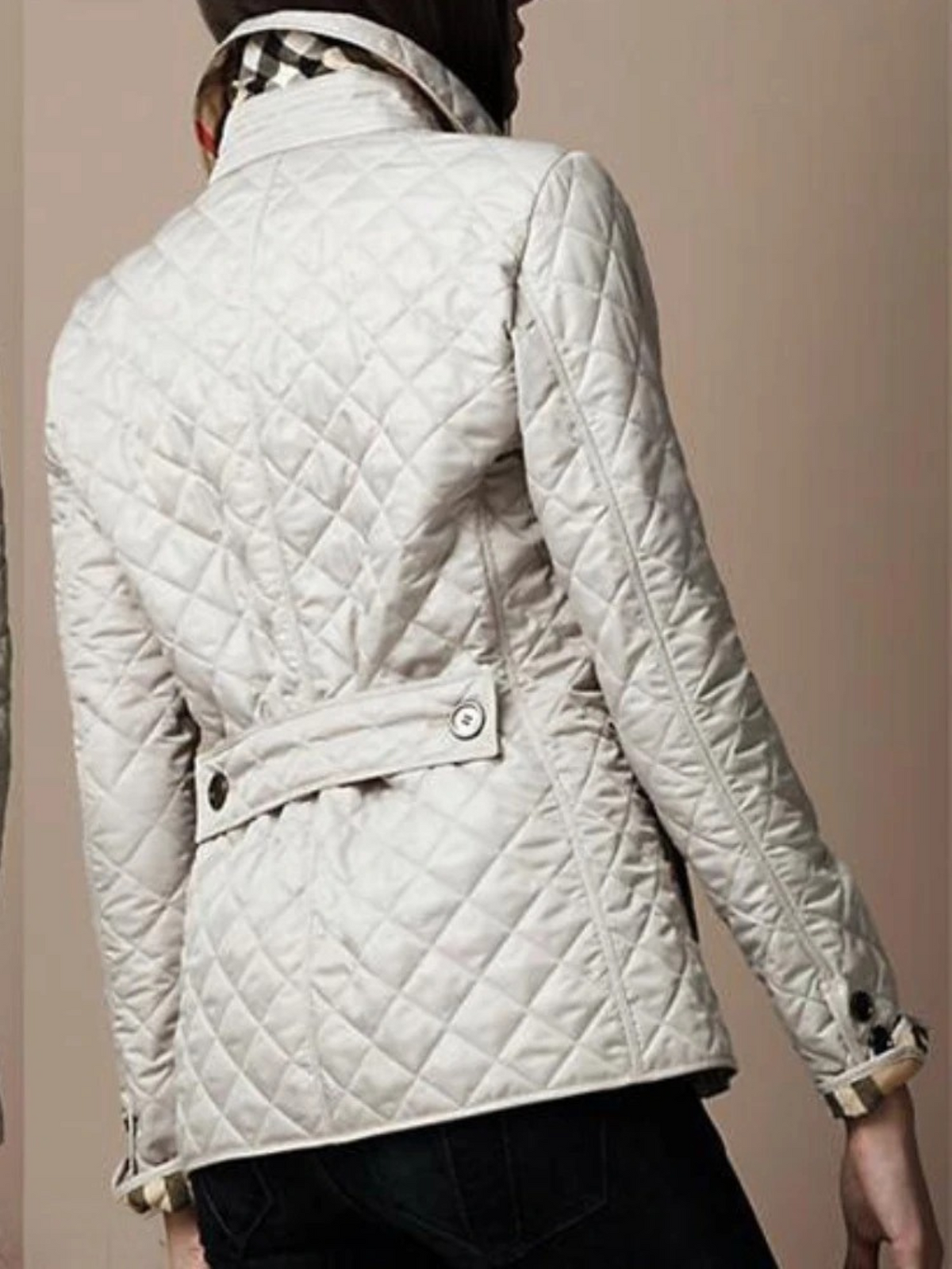 Fitted Diamond Quilted Jacket with Belted Back Detail