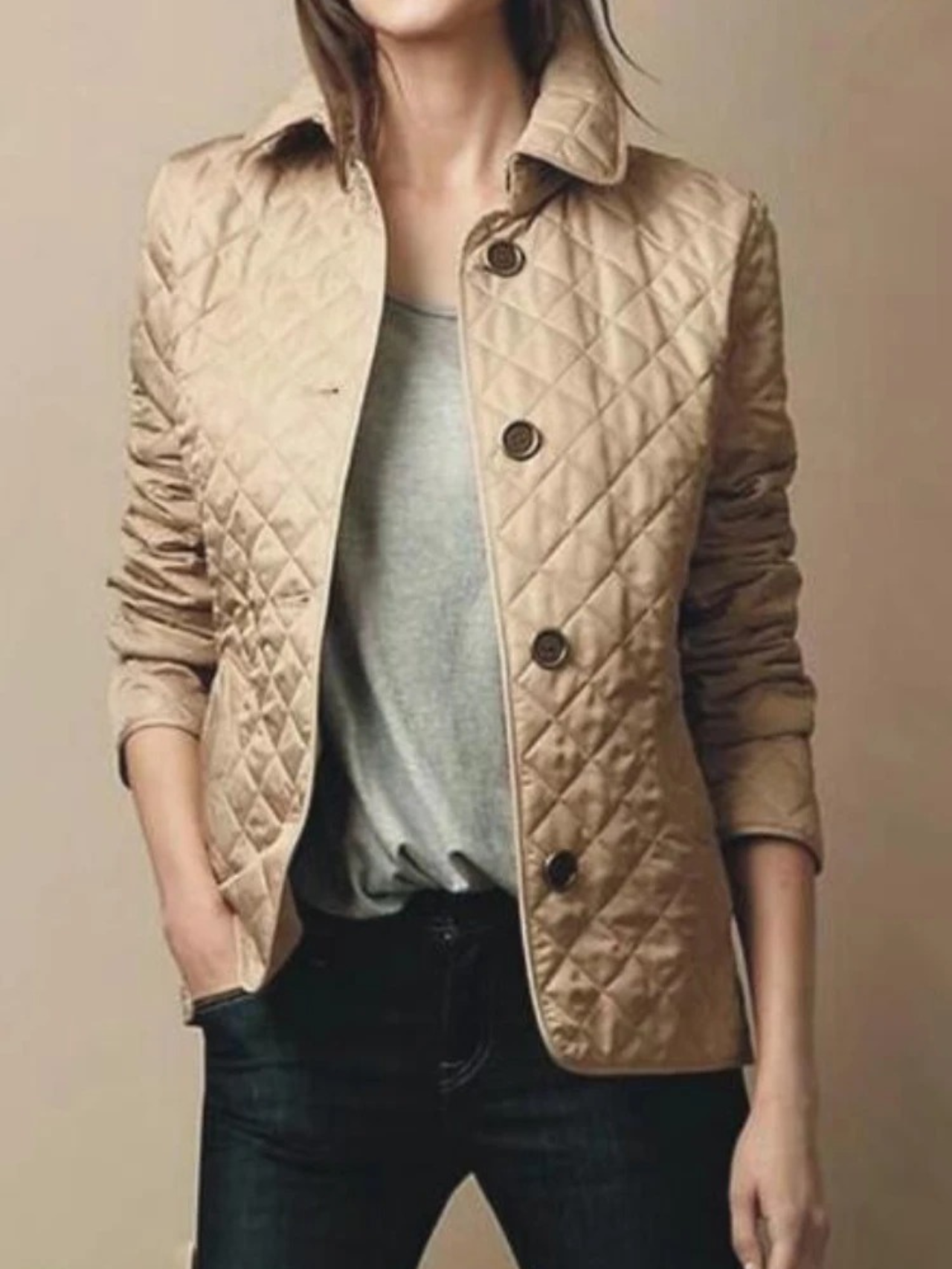 Fitted Diamond Quilted Jacket with Belted Back Detail