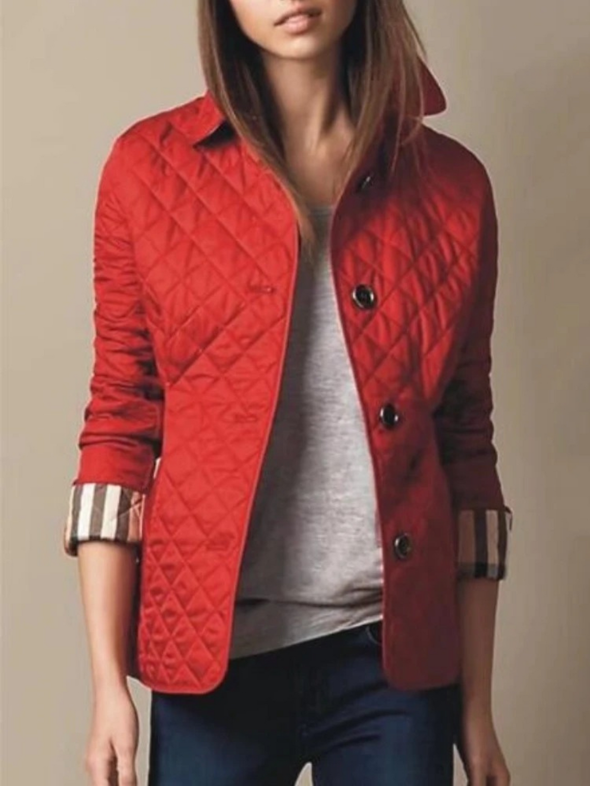 Fitted Diamond Quilted Jacket with Belted Back Detail