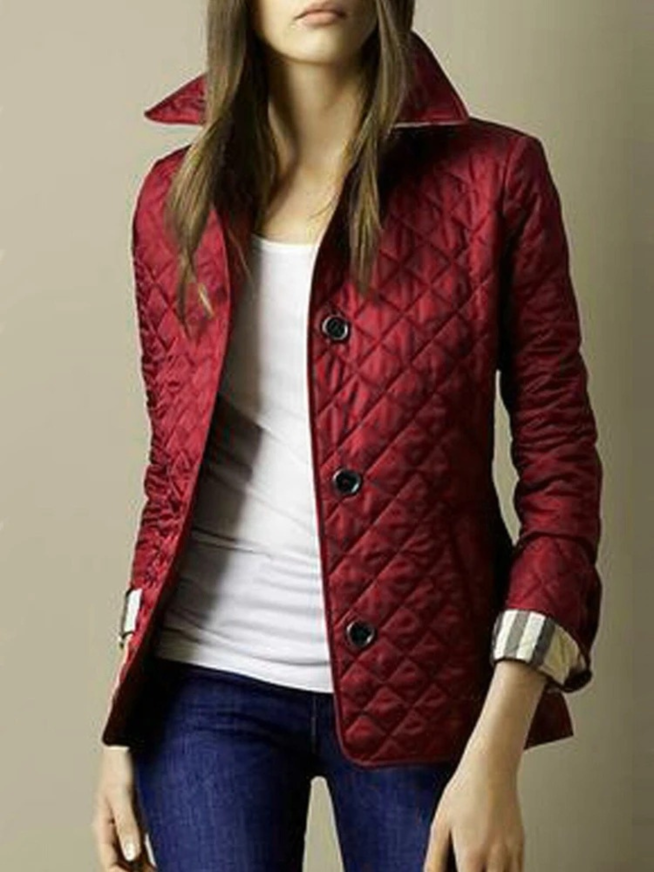 Fitted Diamond Quilted Jacket with Belted Back Detail