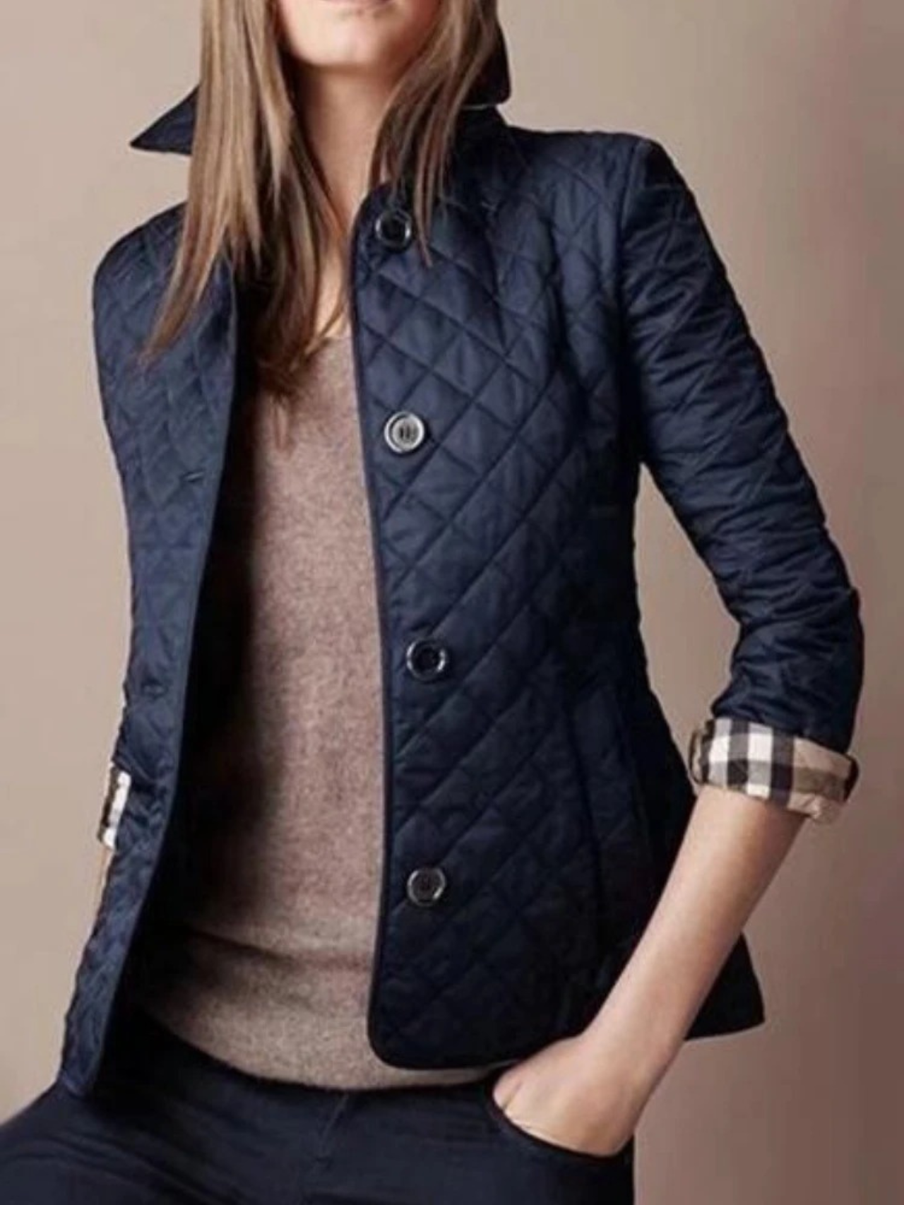 Fitted Diamond Quilted Jacket with Belted Back Detail