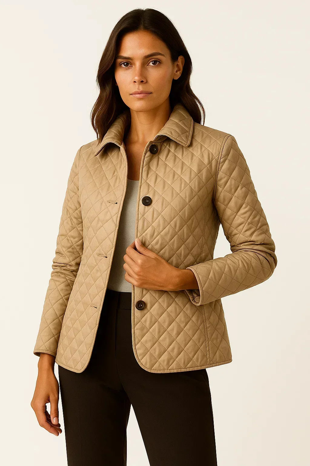 Fitted Diamond Quilted Jacket with Check Lining Detail