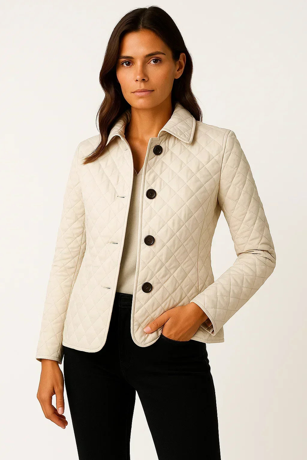 Fitted Diamond Quilted Jacket with Check Lining Detail