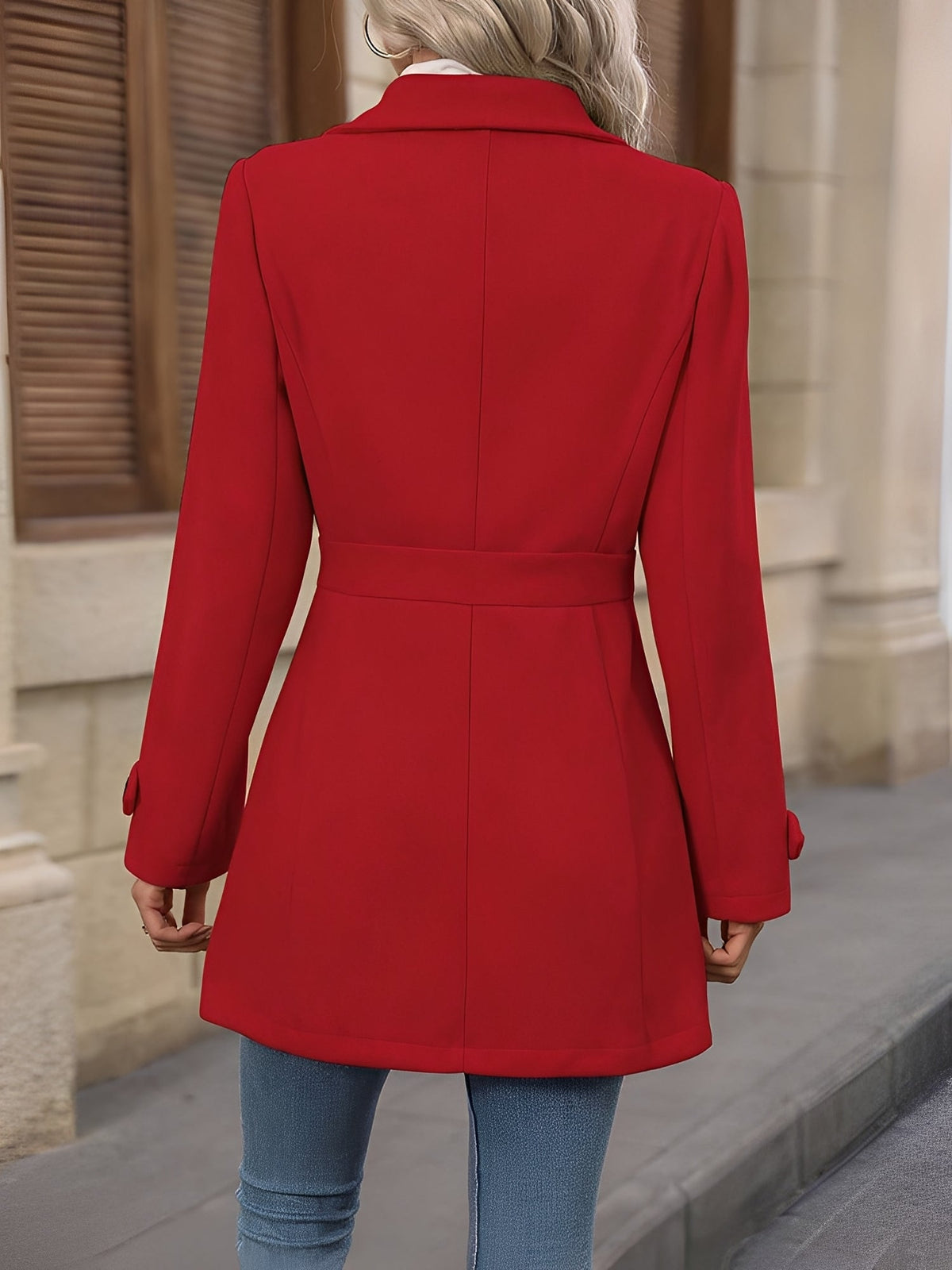 Fitted Double Breasted Trench Coat with Gold Button Detail