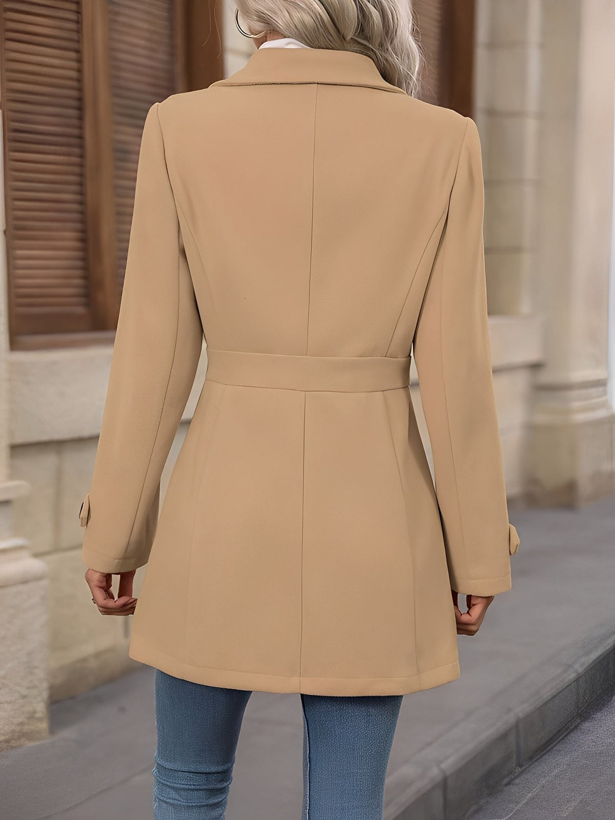 Fitted Double Breasted Trench Coat with Gold Button Detail