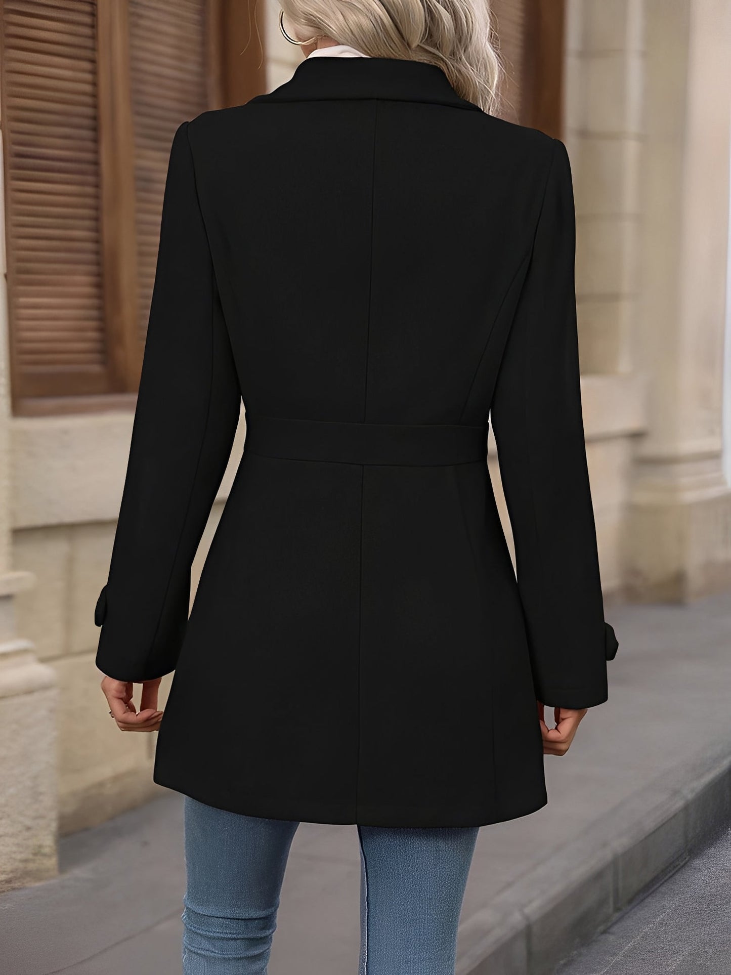 Fitted Double Breasted Trench Coat with Gold Button Detail