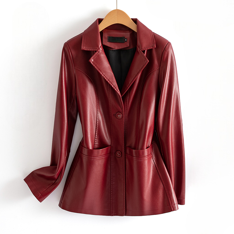 Fitted Leather Jacket with Waist Detail and Patch Pockets