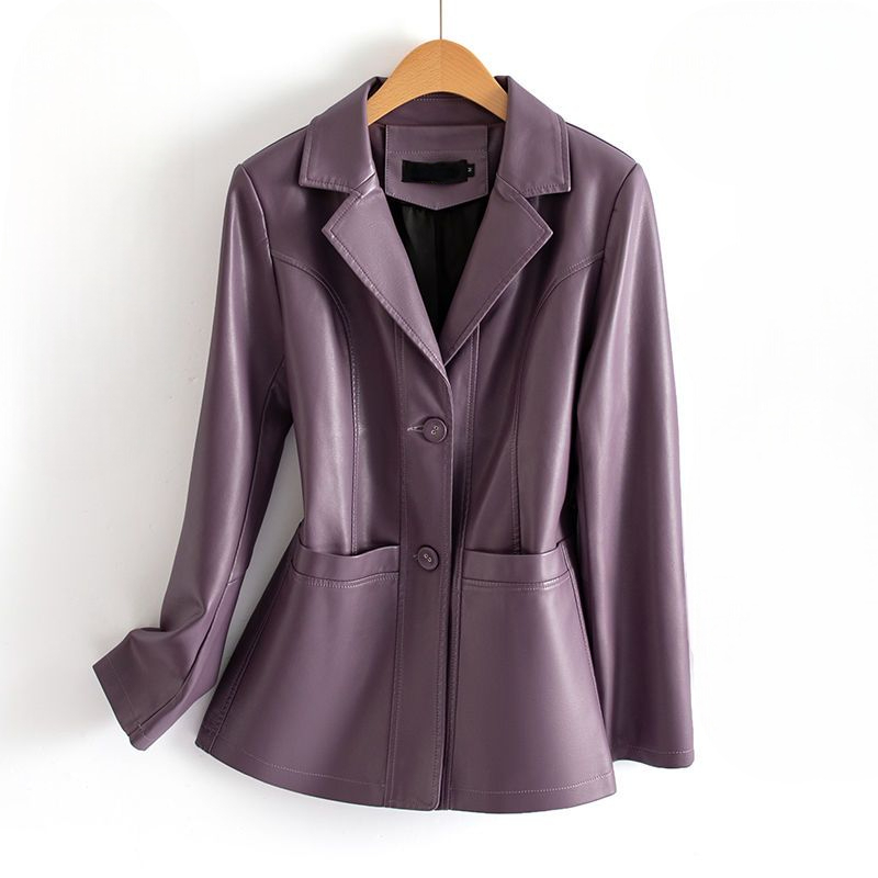 Fitted Leather Jacket with Waist Detail and Patch Pockets