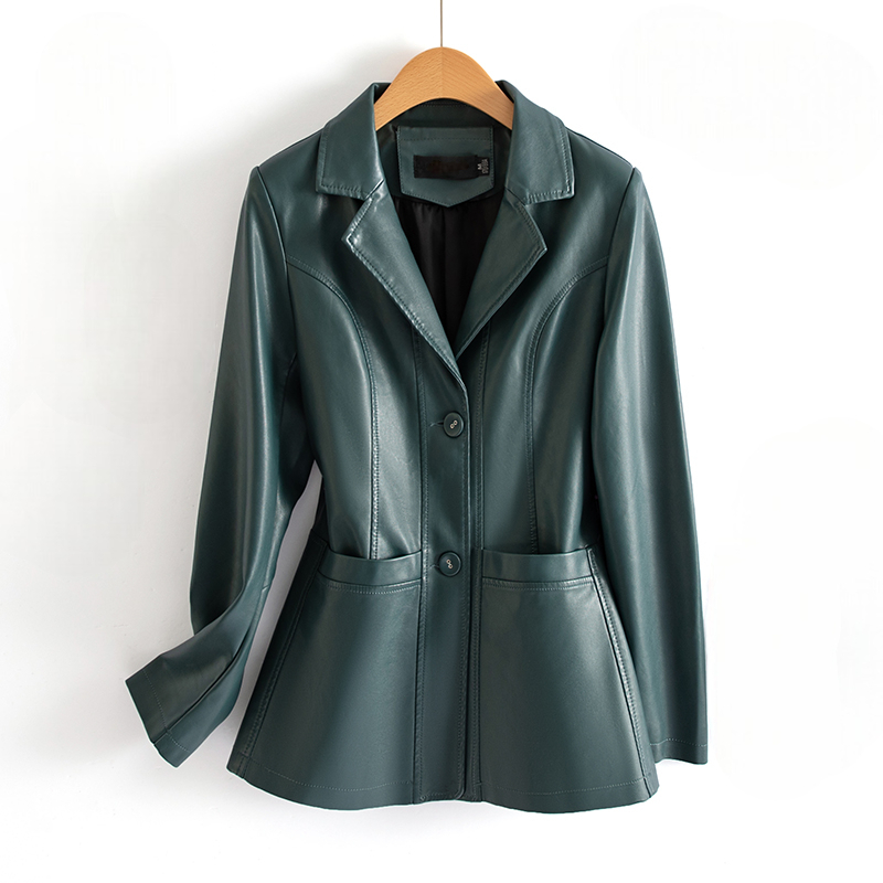 Fitted Leather Jacket with Waist Detail and Patch Pockets