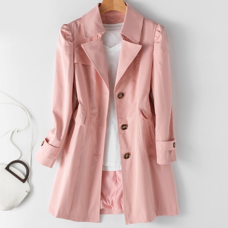 Fitted Single Breasted Trench Coat with Puff Shoulders