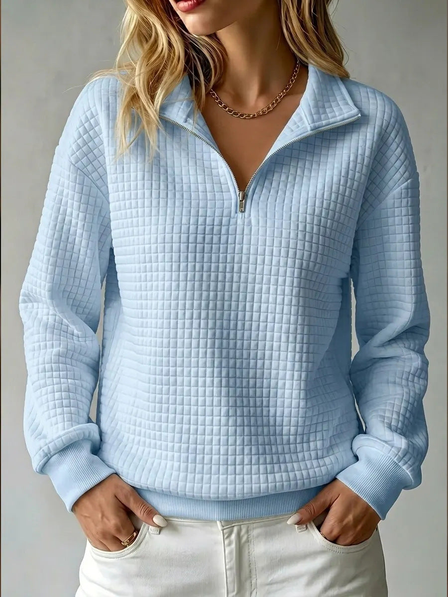 Half Zip Sweatshirt with Quilted Texture and Collar