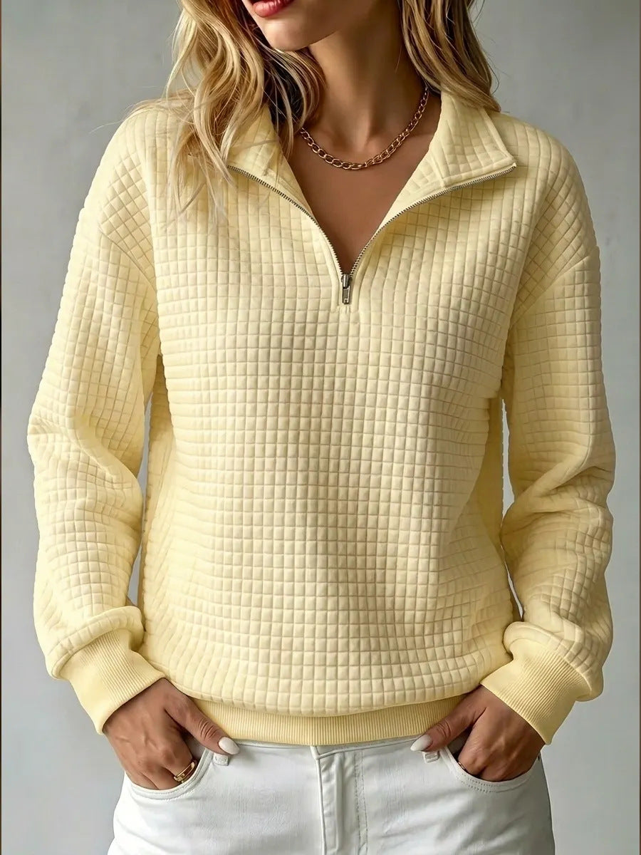 Half Zip Sweatshirt with Quilted Texture and Collar
