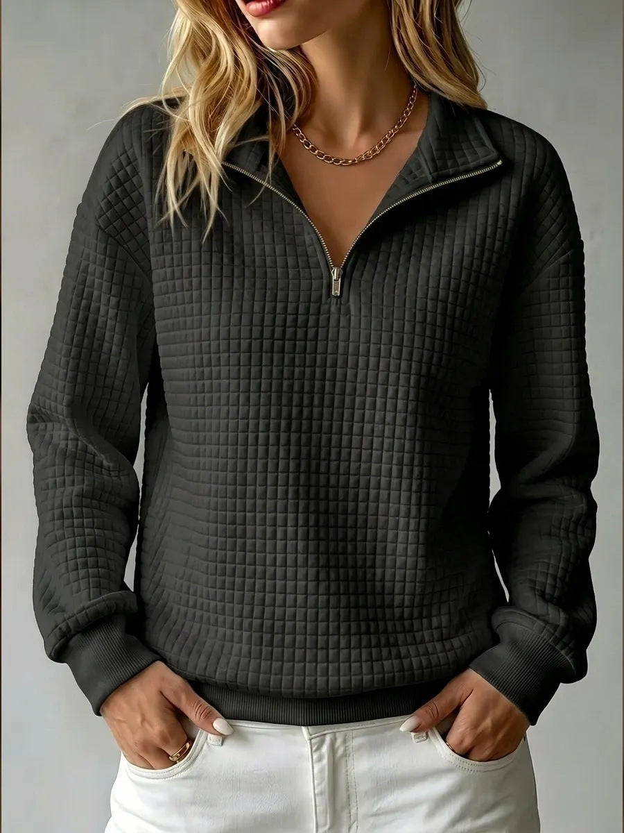 Half Zip Sweatshirt with Quilted Texture and Collar