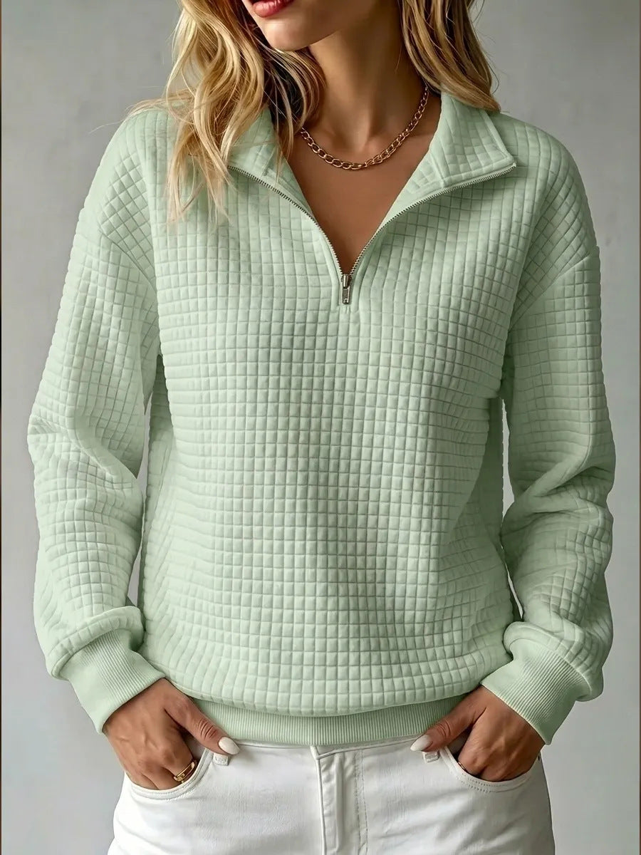 Half Zip Sweatshirt with Quilted Texture and Collar