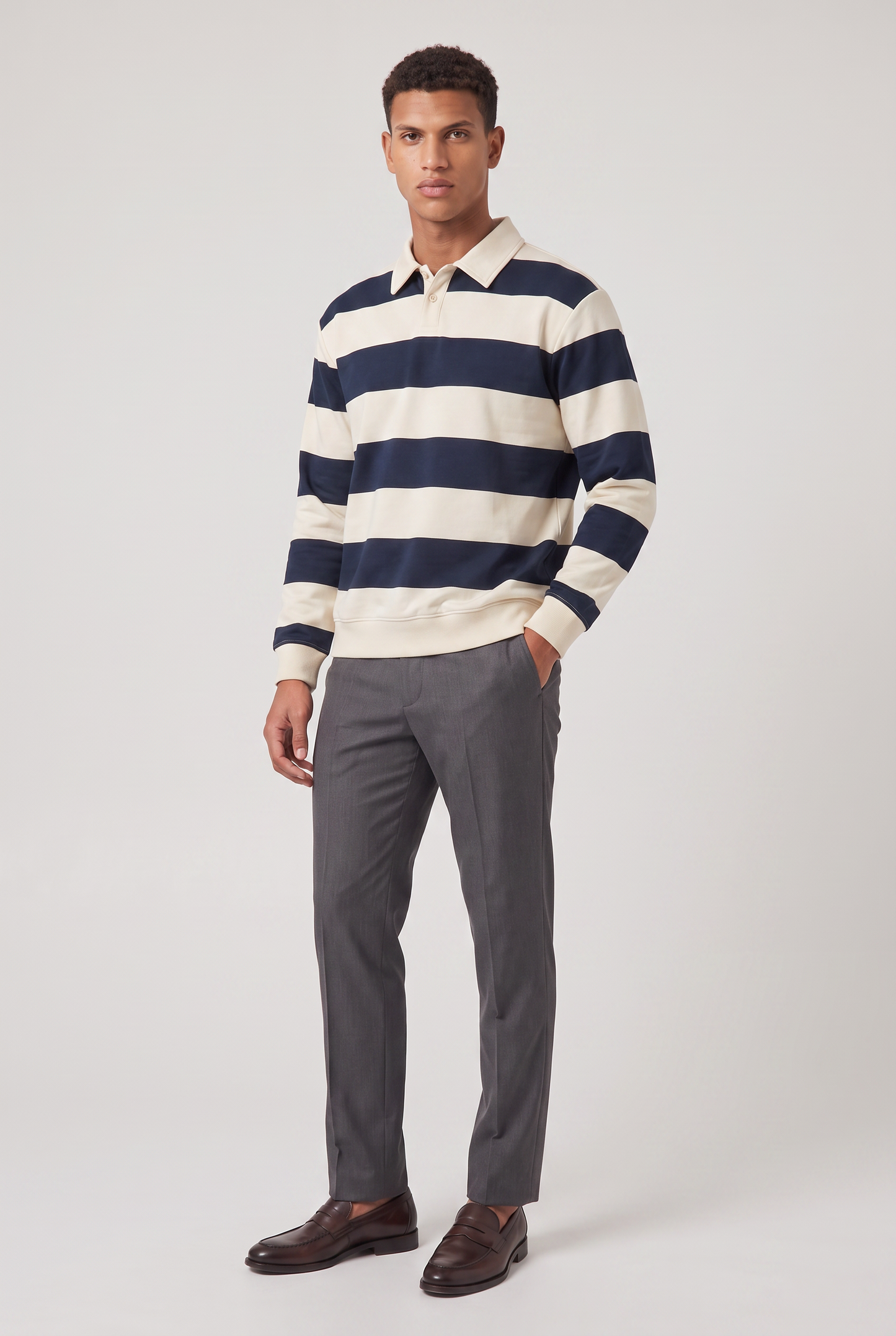 Men’s Rugby Polo - Striped Long Sleeve Shirt