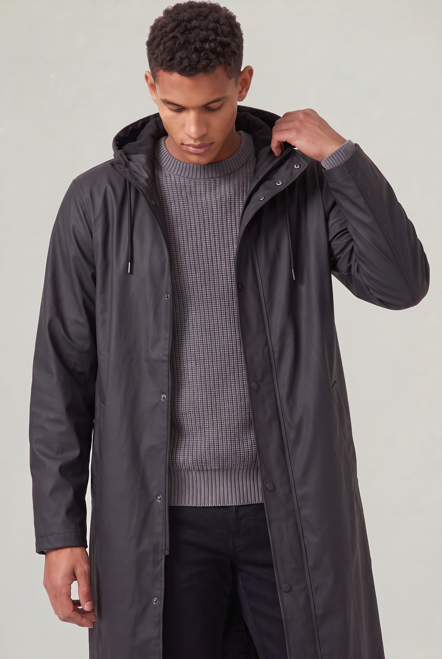 Men's Waterproof Long Hooded Raincoat