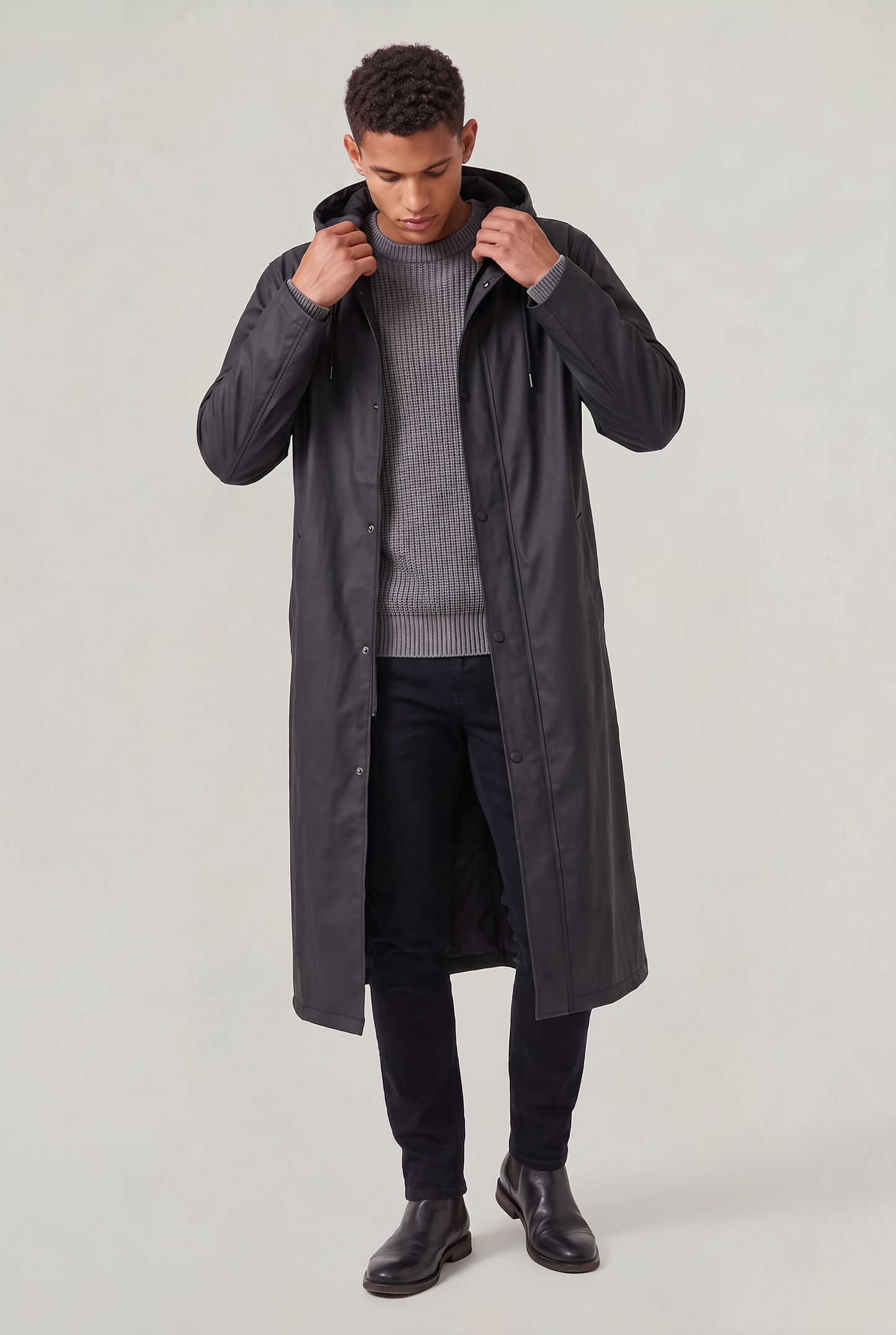 Men's Waterproof Long Hooded Raincoat