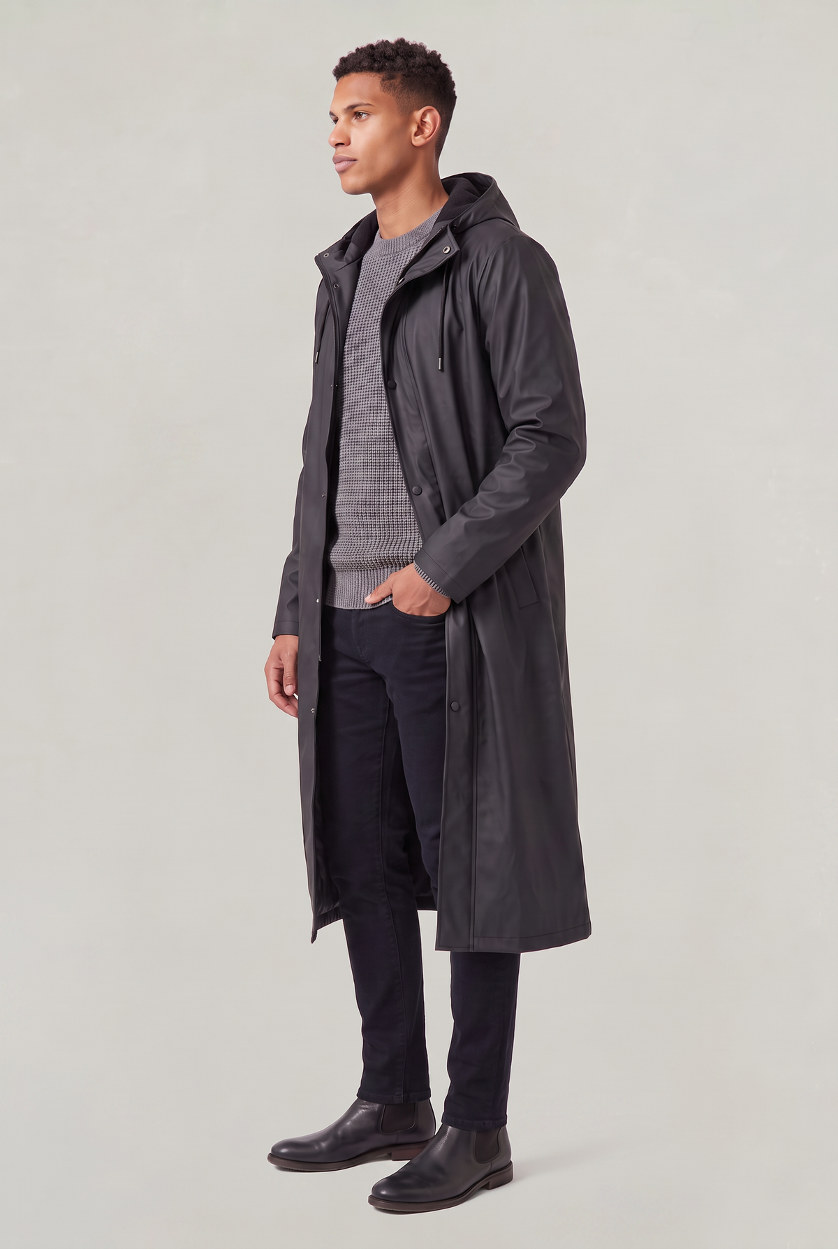 Men's Waterproof Long Hooded Raincoat