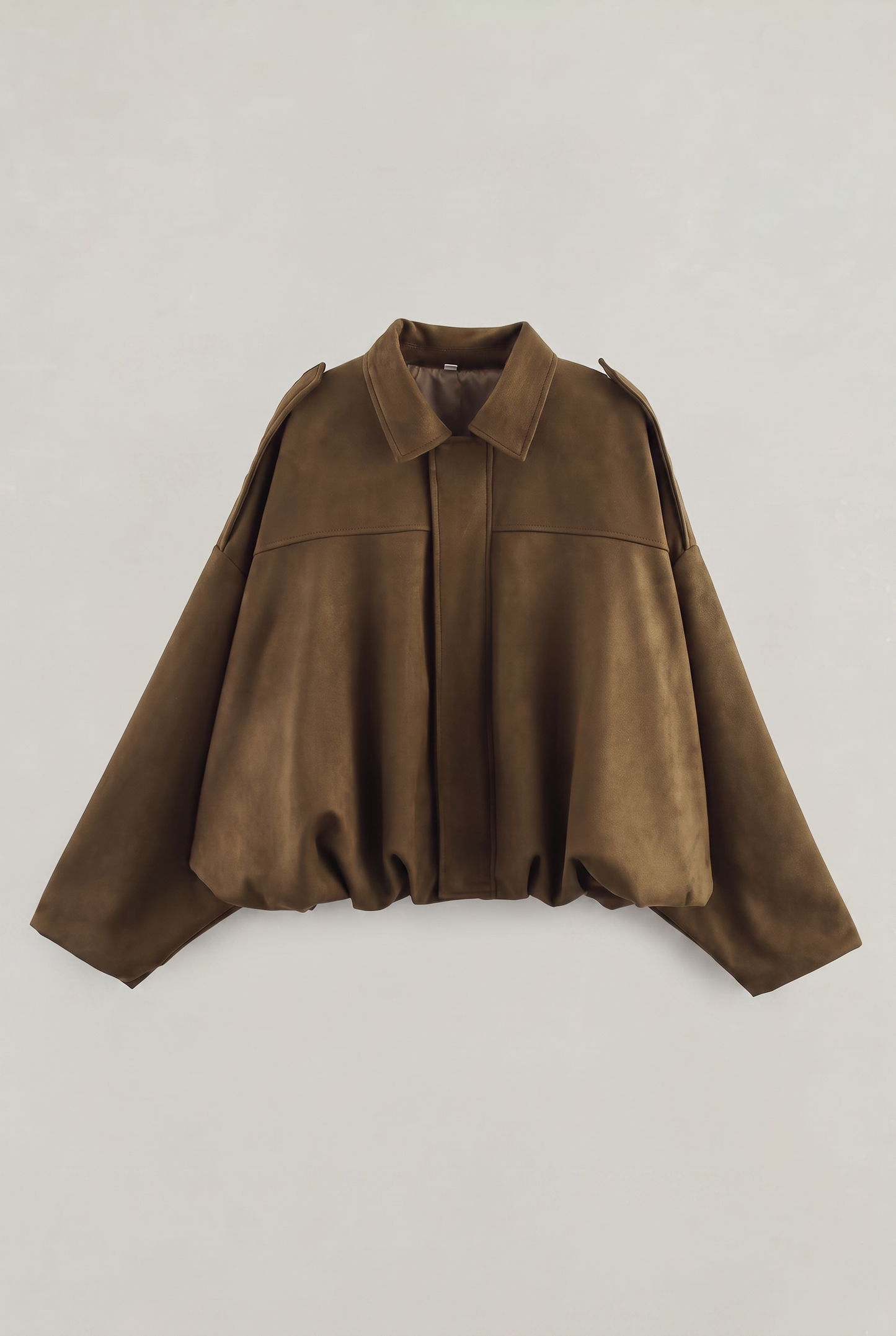 Women's Oversized Collared Suede Look Zip Jacket