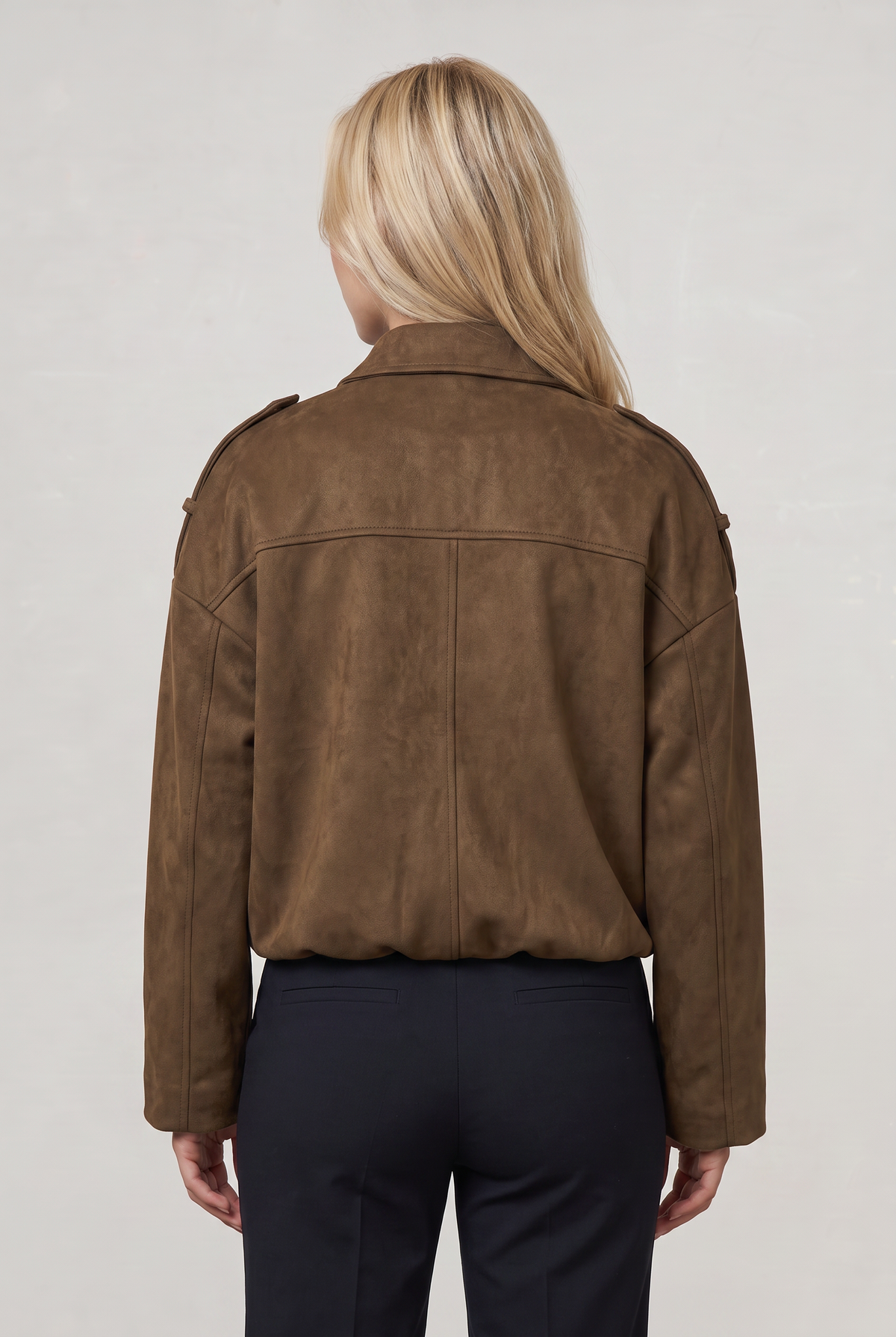 Women's Oversized Collared Suede Look Zip Jacket