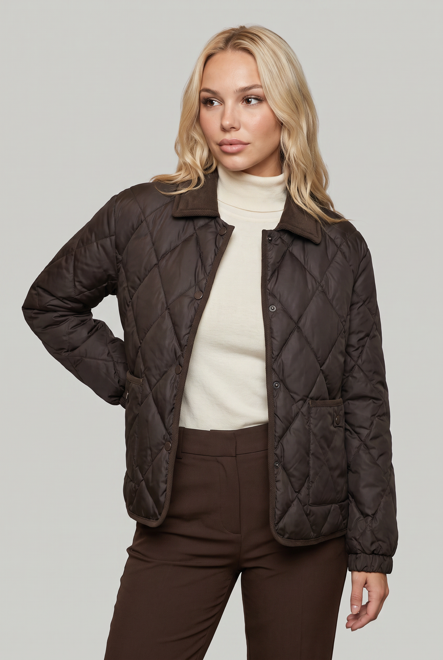 Women's Quilted Diamond Collar Jacket