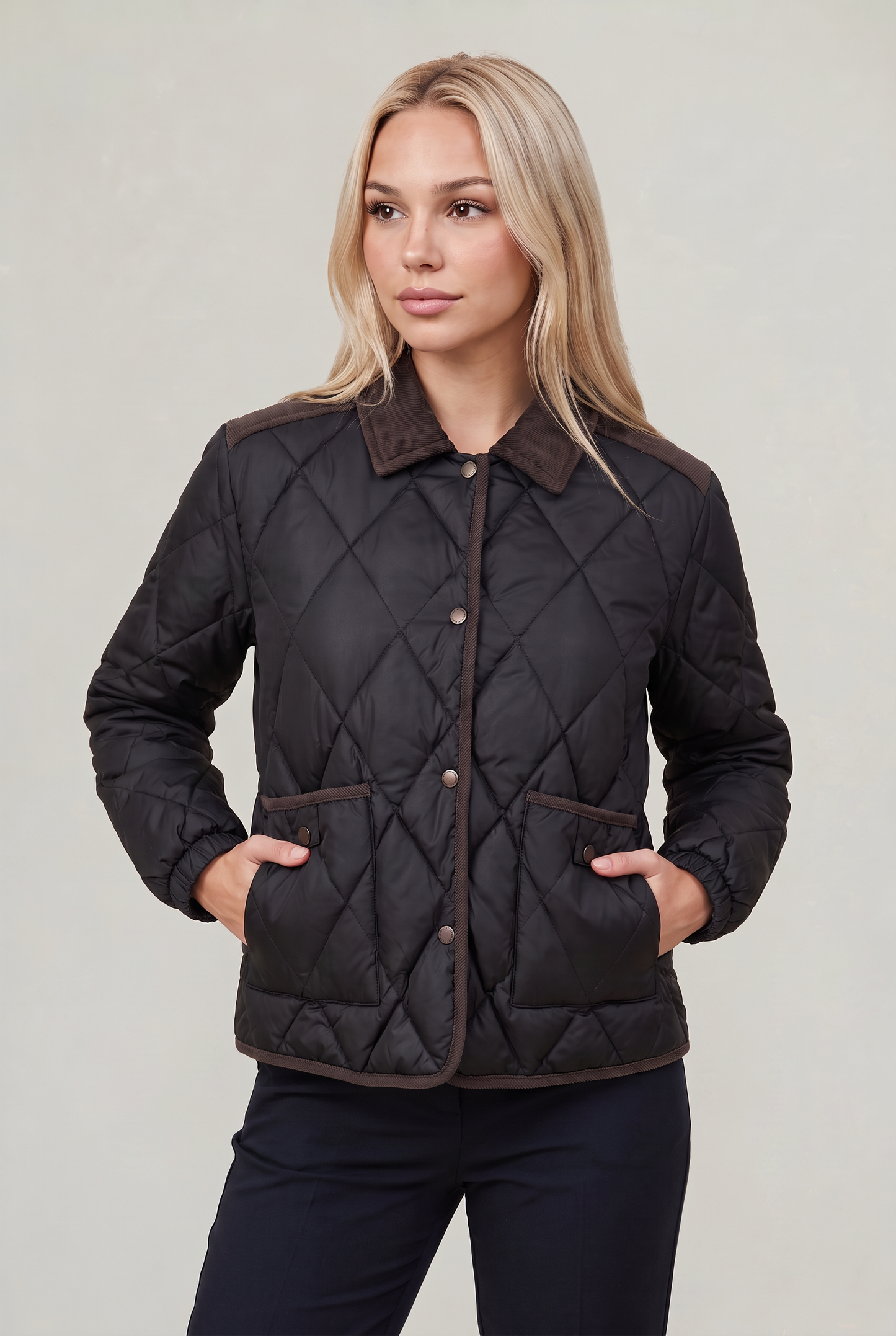 Women's Quilted Diamond Collar Jacket