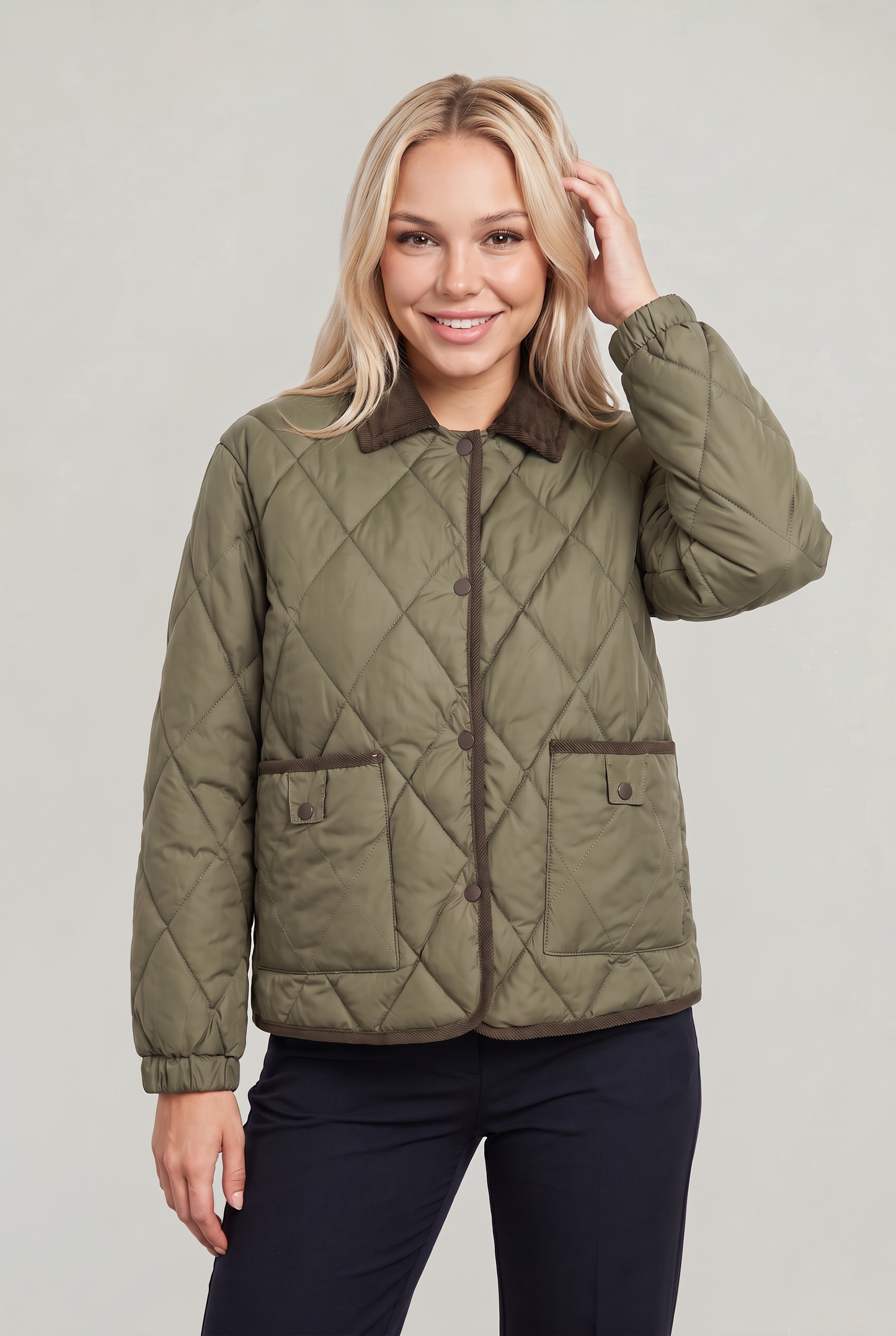 Women's Quilted Diamond Collar Jacket