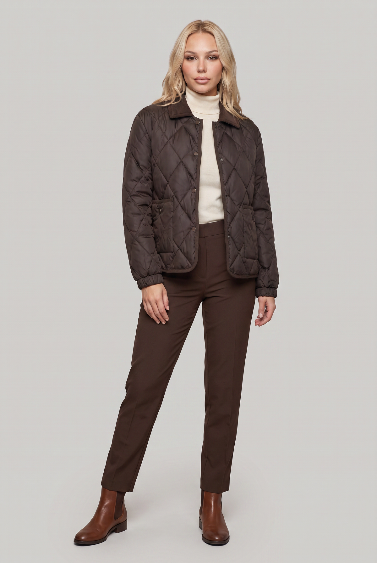 Women's Quilted Diamond Collar Jacket