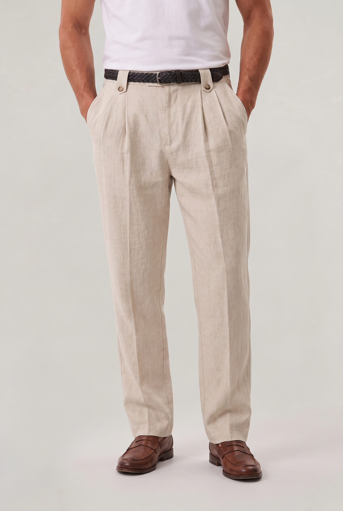 Men’s Relaxed Straight Wide-Leg Linen Trousers