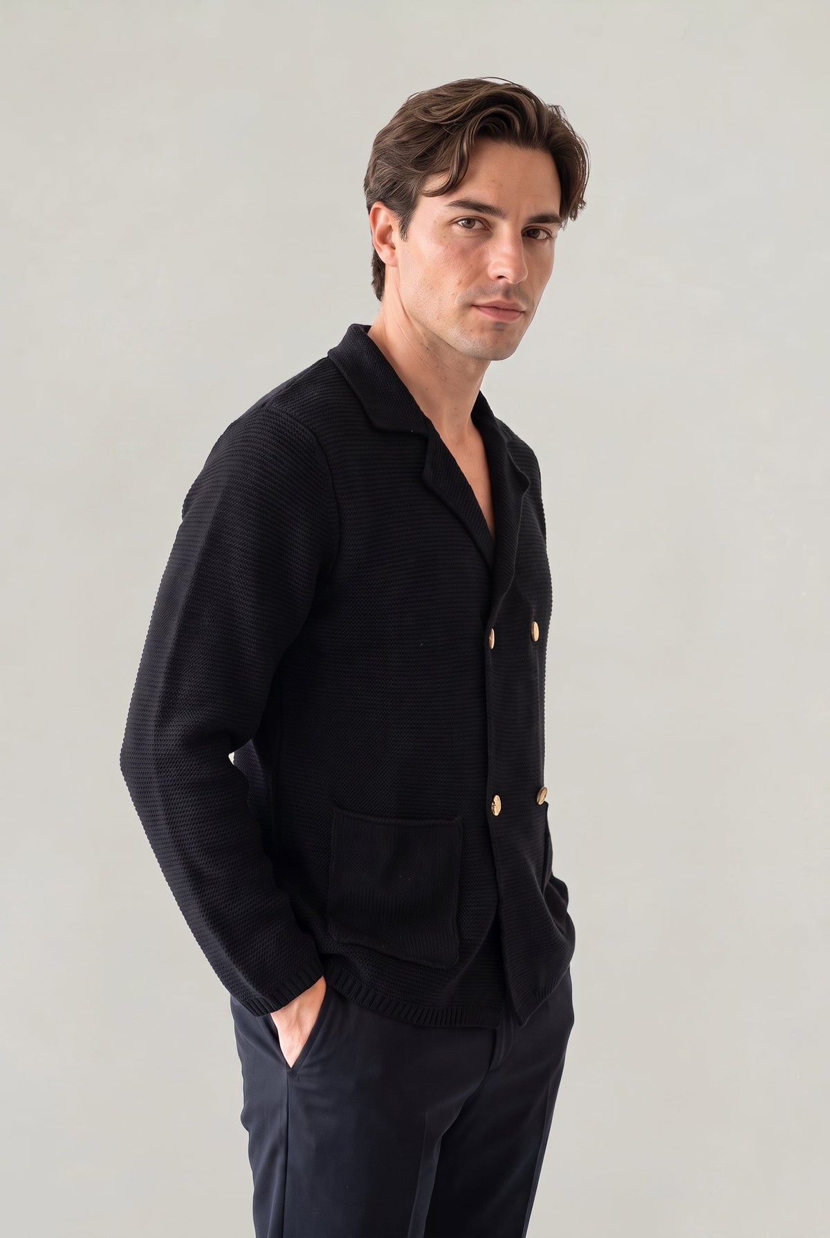 Men’s Double-Breasted Knit Cardigan