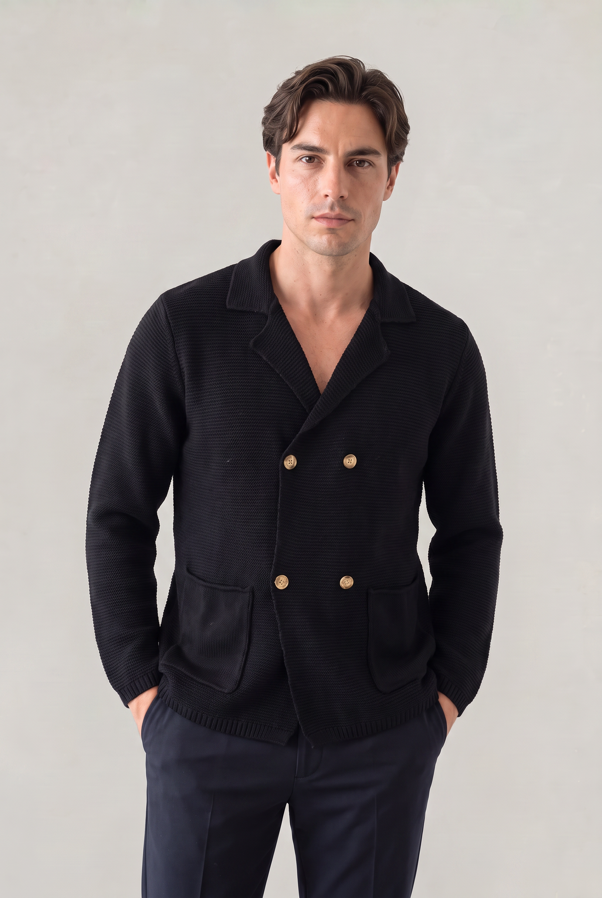 Men’s Double-Breasted Knit Cardigan