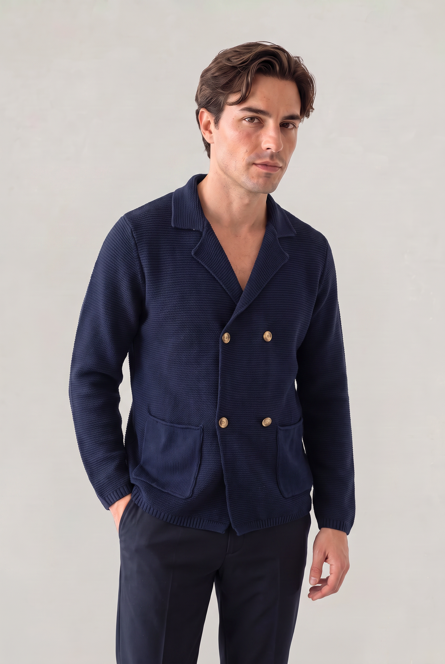 Men’s Double-Breasted Knit Cardigan
