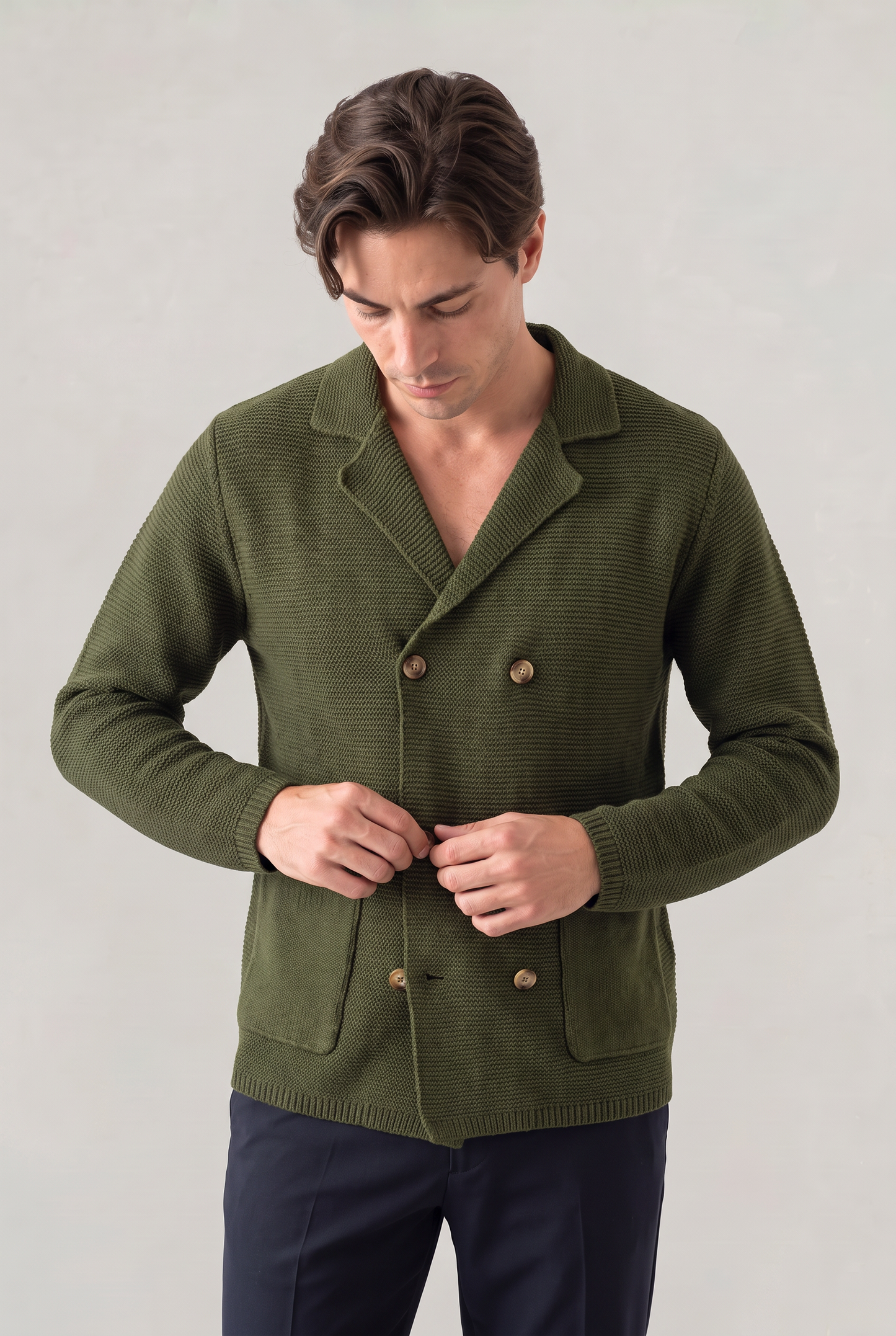 Men’s Double-Breasted Knit Cardigan
