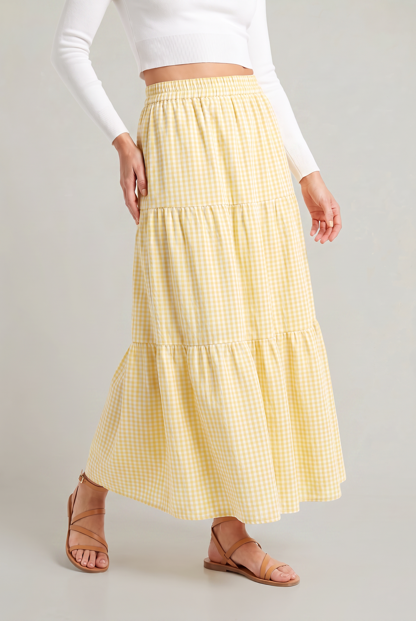 Women’s Checked Tiered A-Line Maxi Skirt