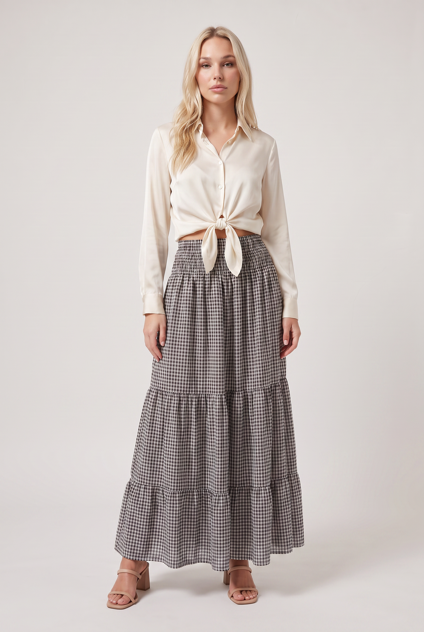 Women’s Checked Tiered A-Line Maxi Skirt