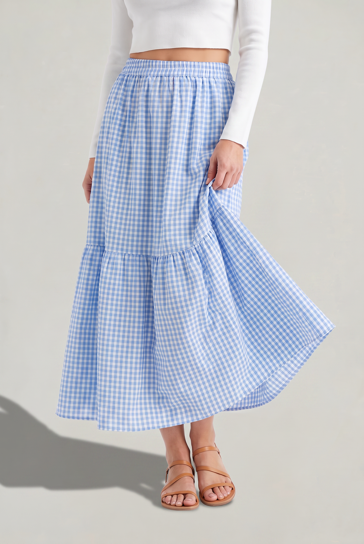 Women’s Checked Tiered A-Line Maxi Skirt